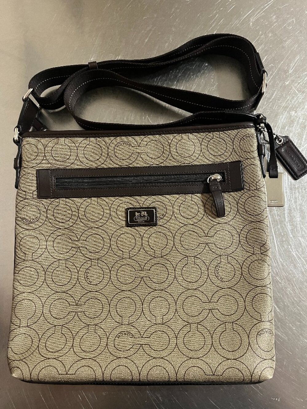 COACH Op Art Shoulder Bag Beige Crossbody Bag NWOT